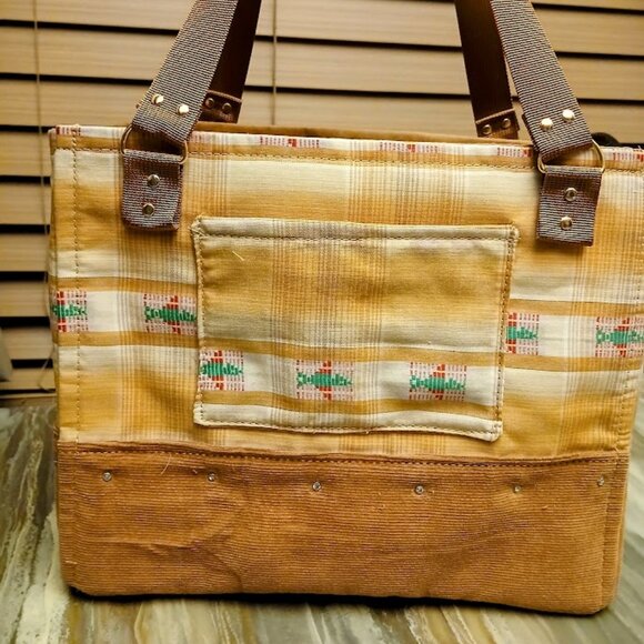 New Southwestern Phoenix Tote Shopper Purse Bag Rust Gold Double handle Carryall - Picture 5 of 11